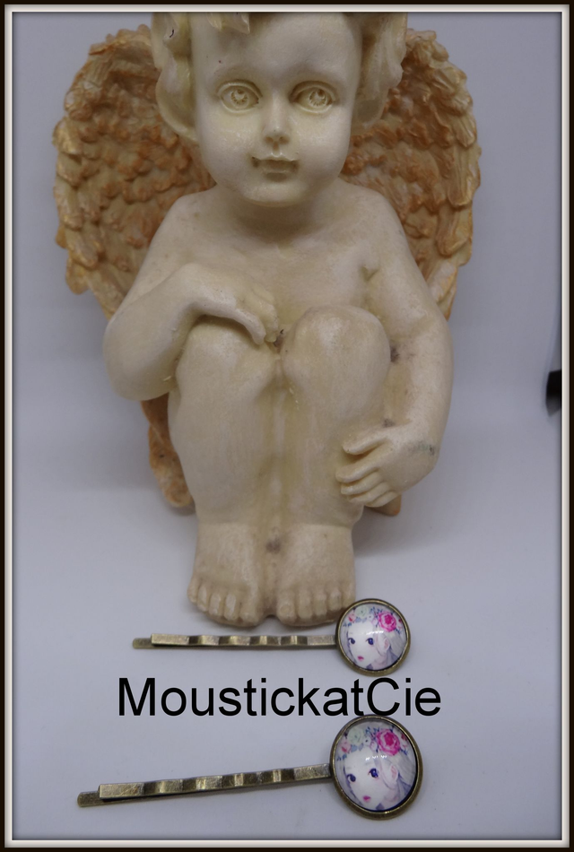 lot Pince à cheveux cabochon, barrette, été, cabochon  princesse kiwi