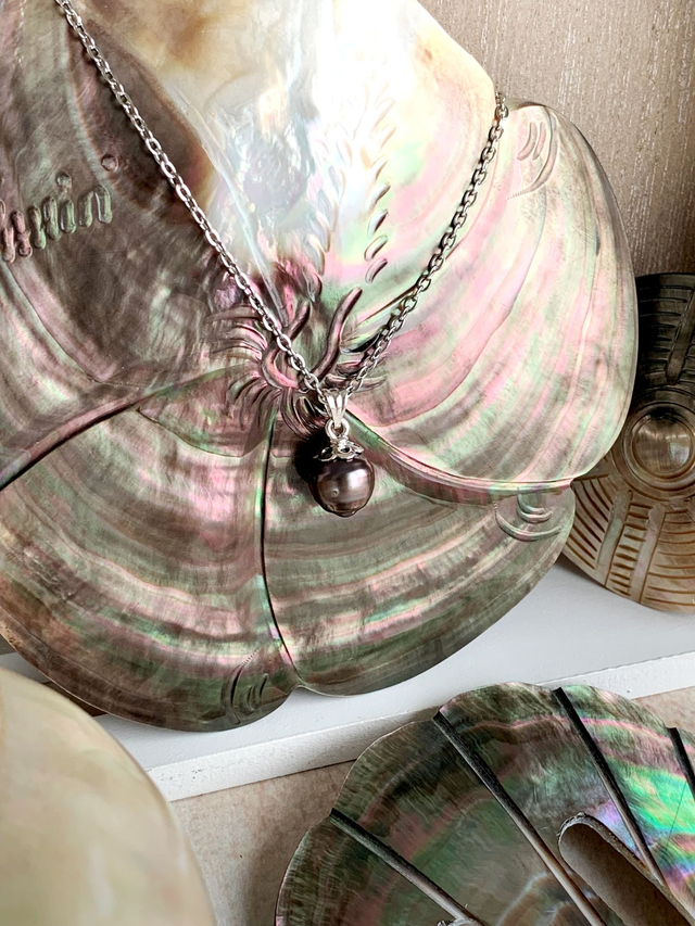 Pendentif en argent 925, avec véritable perle de culture de Tahiti