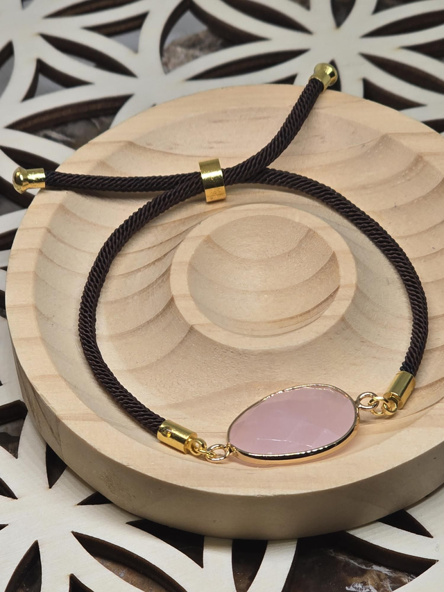 Bracelet cordon réglable Quartz rose 
