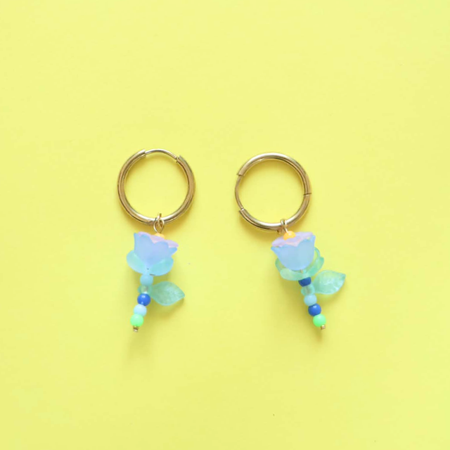 Boucles d'oreilles Mono Tulipes Bleu et vert