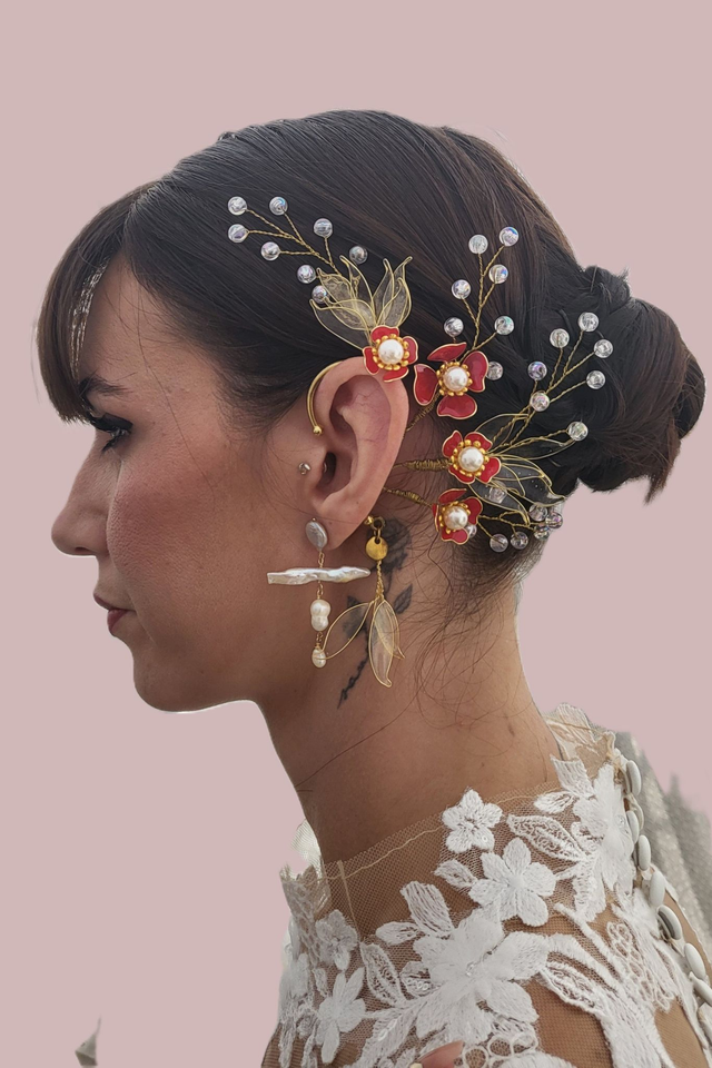 Tour d'oreille de mariage en résine et perles "Souffle d'été" - accessoire de la mariée