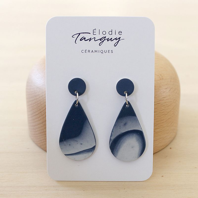 Boucles d’oreilles en porcelaine – Gouttes - Bleu nuit - Mat