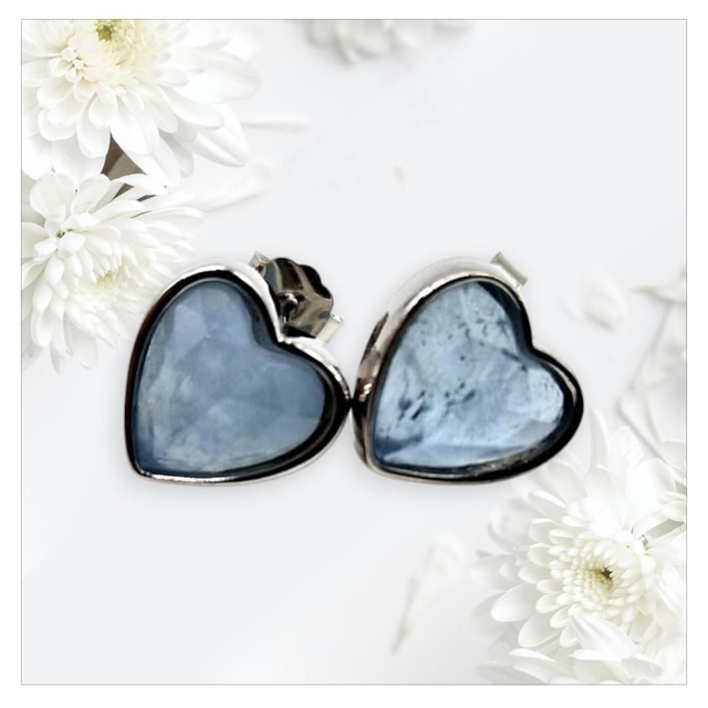 "Aigue-marine" - Boucles d'oreilles argent 925 coeur