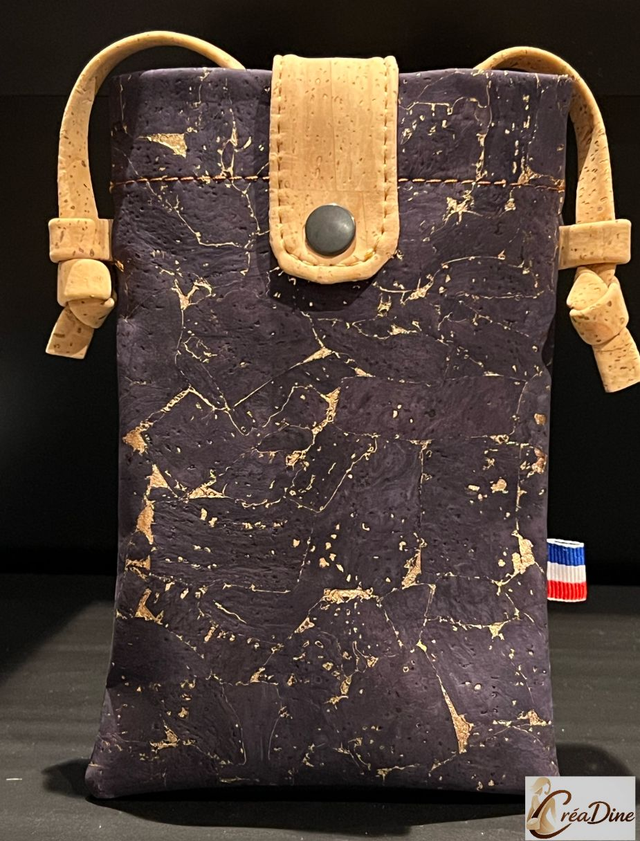 Pochette téléphone bleu nuit doré