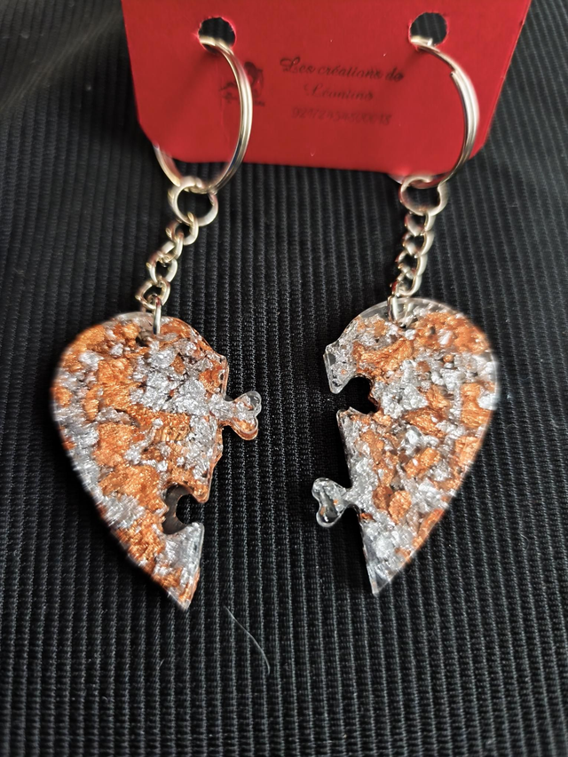 Porte-clé duo coeur argent bronze 