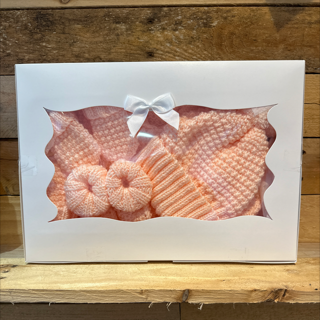 Knitted Peach Pram Set 