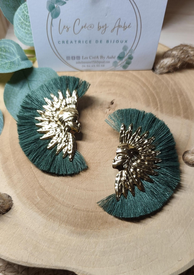 BO BIG BOHEME INDIEN ACIER INOXY/ POMPONS VERT 0001065