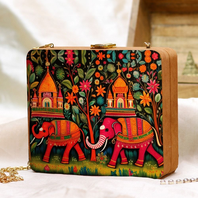 Elephant Design Printed Clutch Bag