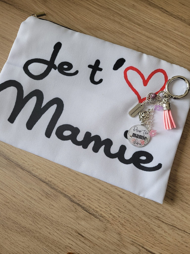 Duo Accroche-clés argenté Mamie je t'aime Fantaisiesland &amp; pochette offerte