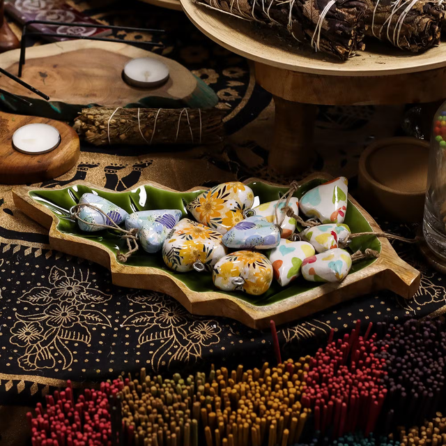 Perdido na Floresta - Taça em madeira com folha esmaltada - 33x17cm