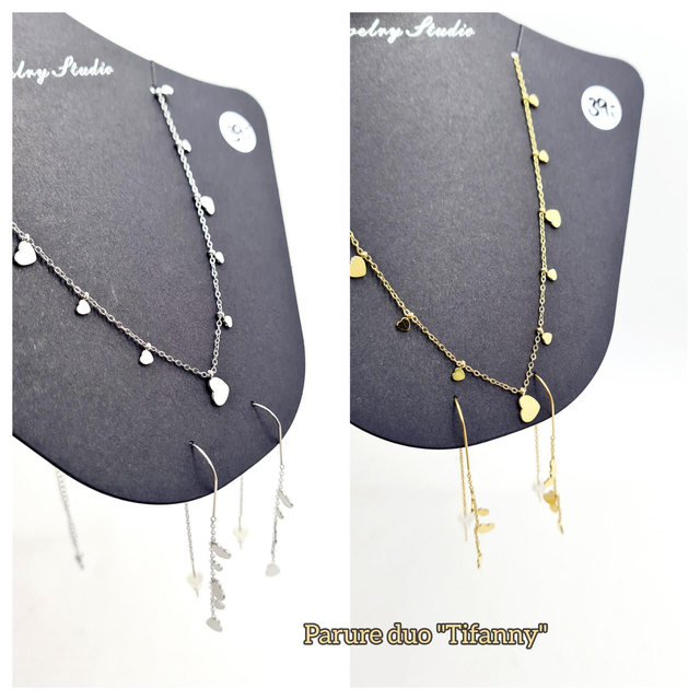 Parure duo "Tifanny" en acier inoxydable or ou argent (b-o + collier assorti)