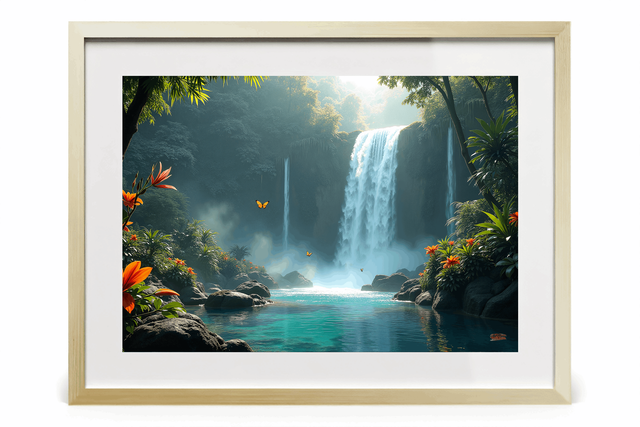 Photo encadrée Cascade Tropicale – Tirage d’art qualité musée & décoration murale nature luxuriante