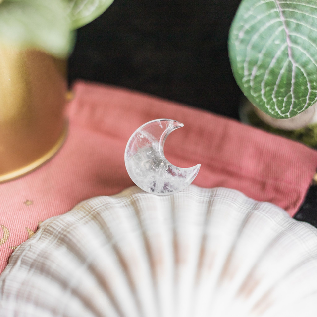 Clear Quartz Car Vent Clip Moon