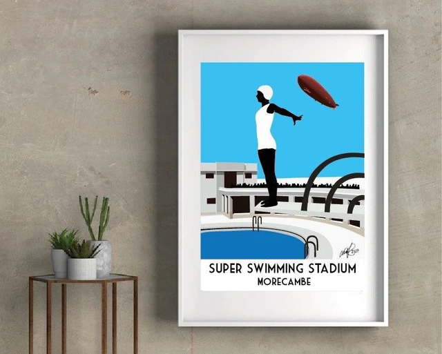Super Swimming Stadium - Morecambe - Art Deco Lido. Signed open edition giclee print
