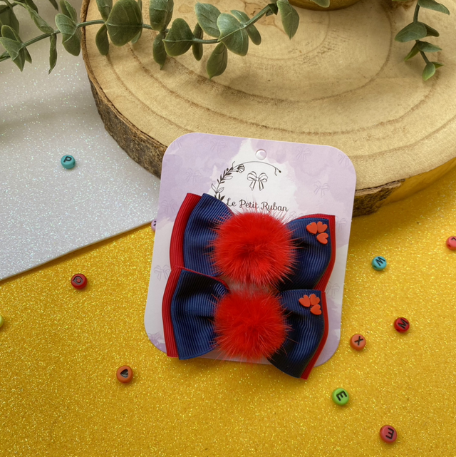 Paire de barrettes pomponne rentrée scolaire 