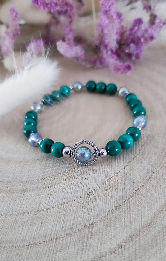 Bracelet Malachite et Cristal Aqua aura
