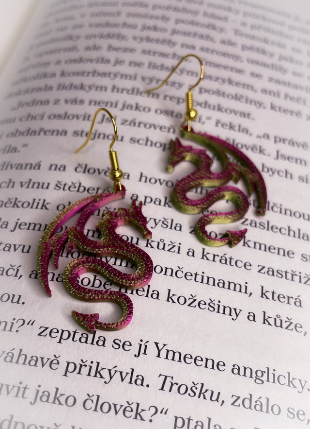 Náušnice Dračí růžovo zelené