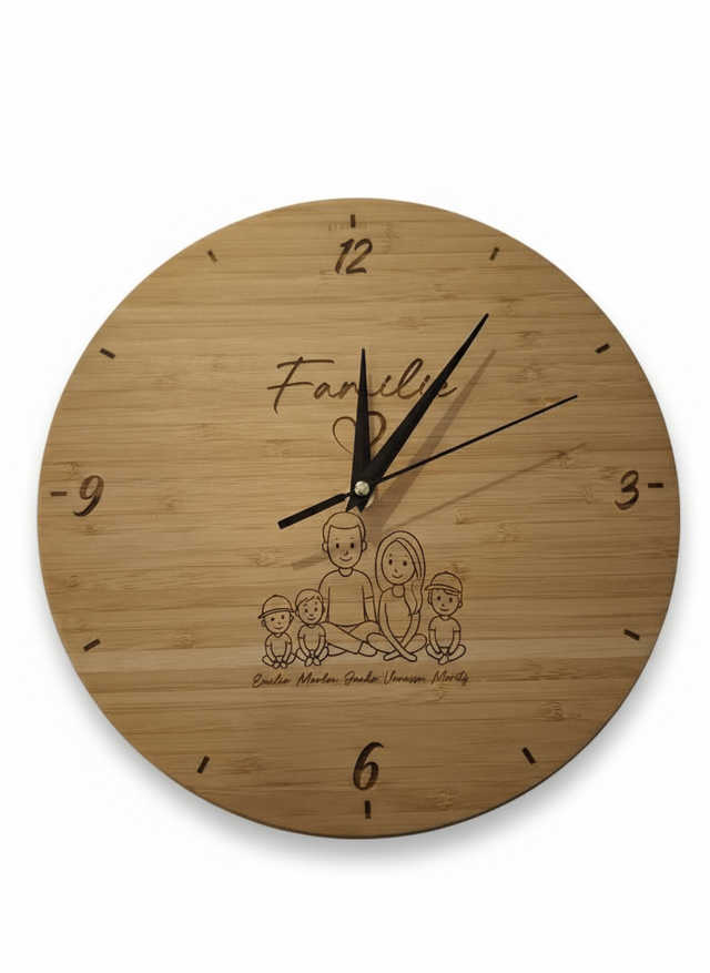 Personalisierte FSC Bambus-Wanduhr mit Lasergravur, ca. 32 cm Durchmesser 