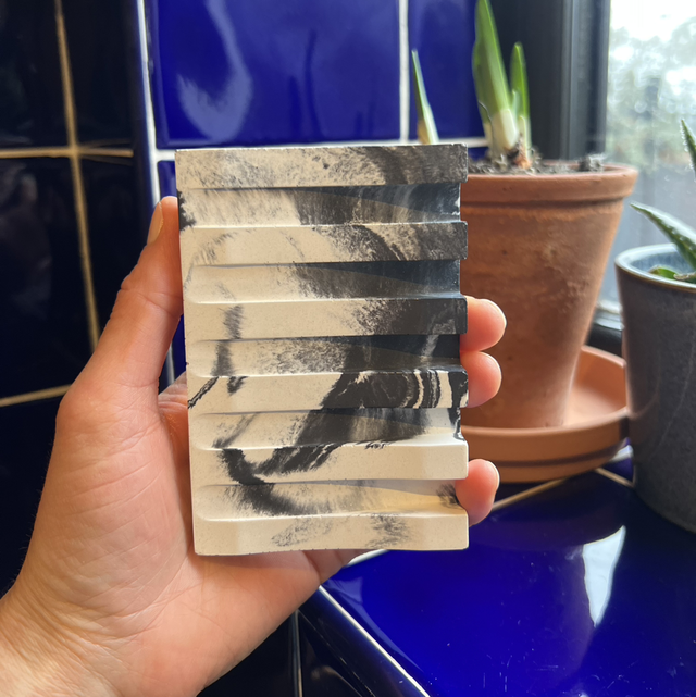 Soap dish - grooved - black and white