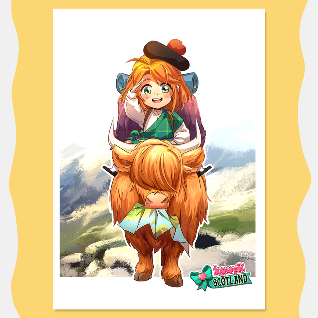 Print A6 Kawaii szkocka krówka