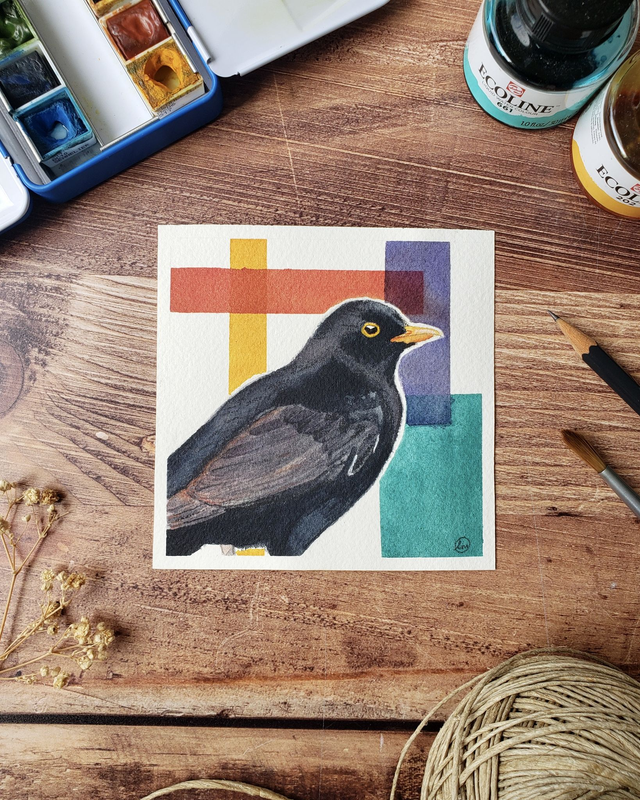 Aquarelle originale - Merle noir