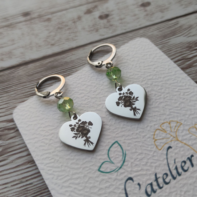 Boucles d&#039;oreilles &quot;Charlotte&quot; bouquets gravés