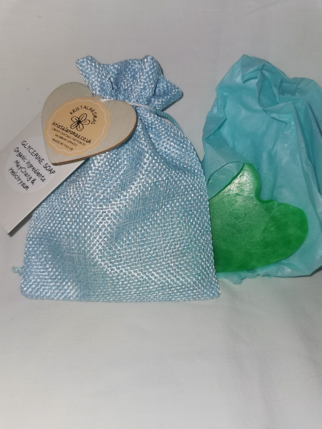 Glycerine Soap Heart shaped (organic ingredients-Maychang&amp; Helichrysum) 30-40g approx
