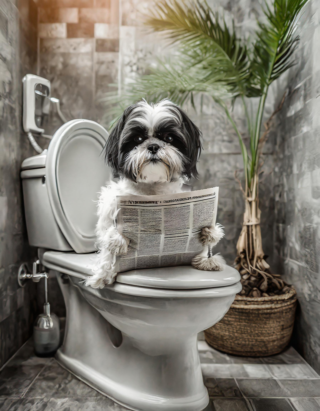 Shih Tzu on the Toilet Framed Canvas