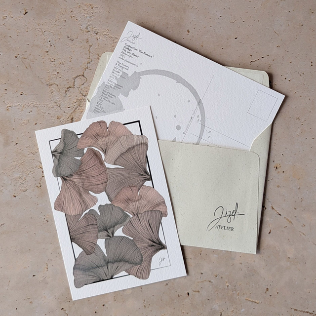Carte postale - Vin Nature - Ginkgos, Vin sur Blanc