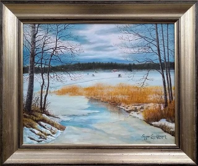 Pilkkijät Punkaharjulla (40x50 cm)