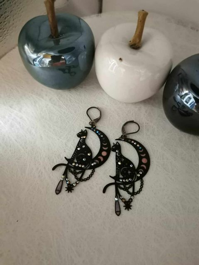 Boucles d'oreilles Chat sur Lune