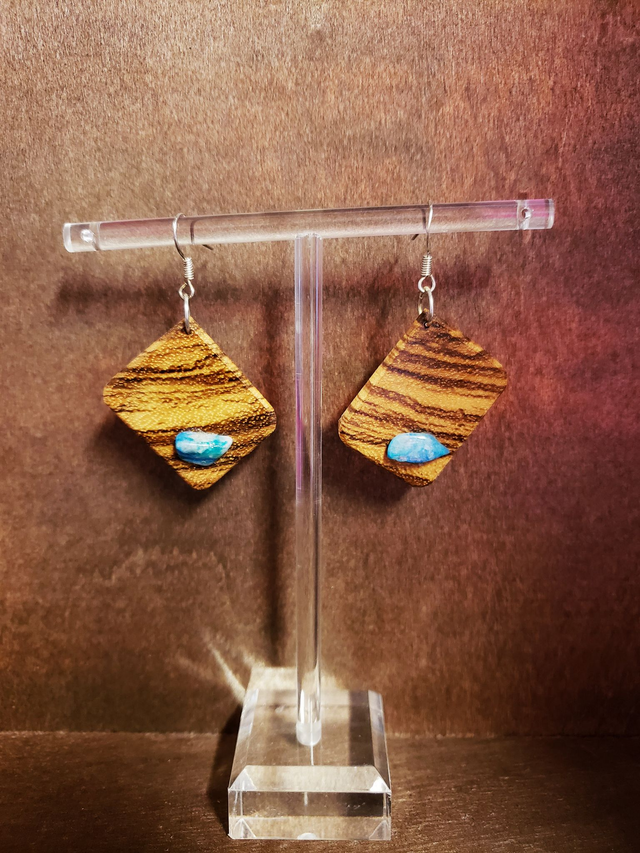 Ohrringe Zebranoholz/Chrysokoll