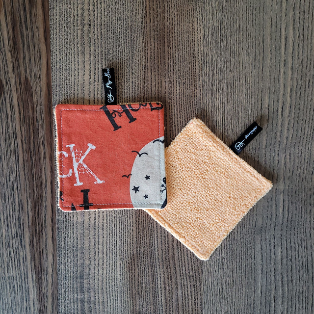 Coton lavable carré : Halloween, orange