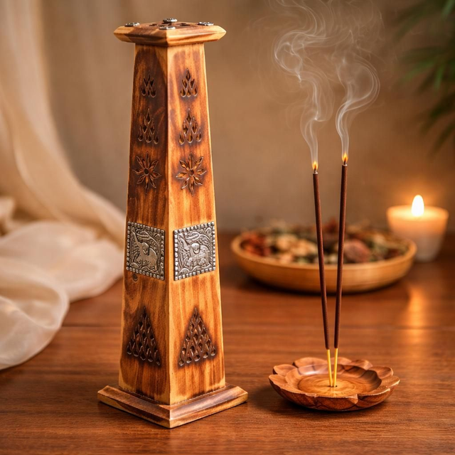 "Éléphant" - Tour à encens tige &amp; cône - Bois