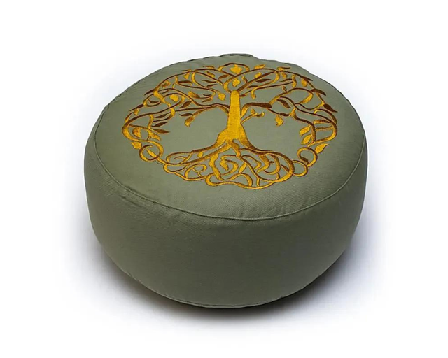 Coussin de méditation vert arbre de vie doré