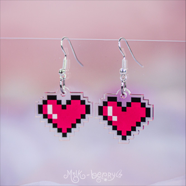 Boucles d'Oreilles Acrylique Pixel Coeur