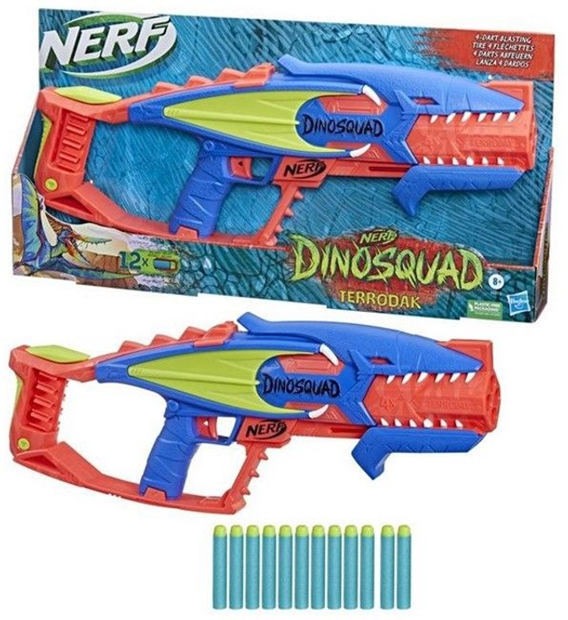 Jeu de tir Nerf DinoSquad Terrodak - NERF - Blaster en forme de dinosaure avec 12 fléchettes Nerf Elite 50,5CM