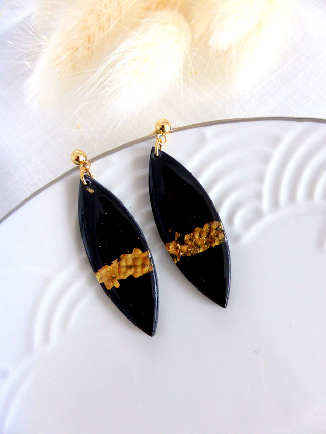 Boucles d'oreilles ogives noires - Nuit dorée