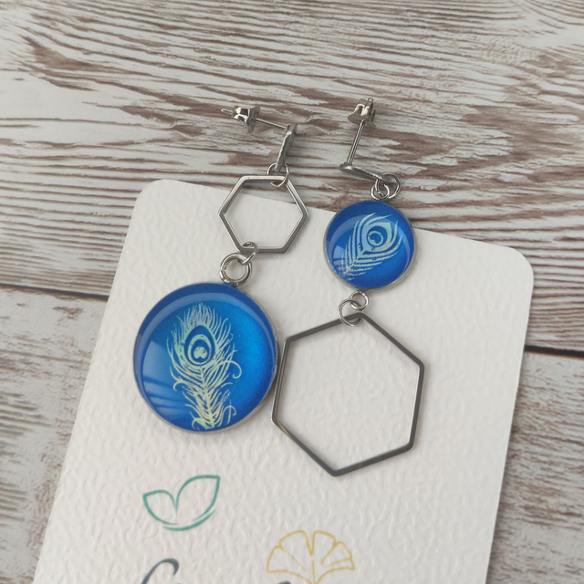 Boucles &quot;Regan&quot; plumes de Paon