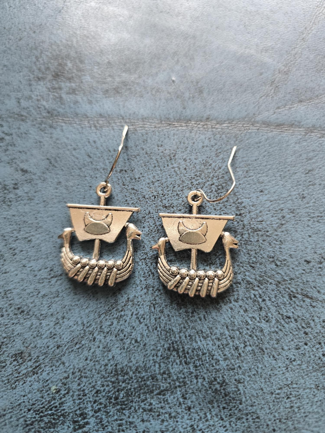 Earrings silver viking ship large