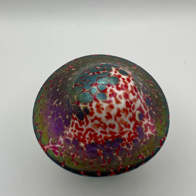 Okra Glass Mushroom Sculpture, Iridescent Crackle Cap – 2004
