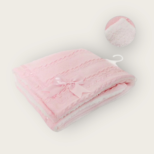 Baby Pink Cable Knit Blanket With Bow  