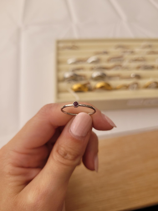 Stainless steel birthstone ring - February - Size L - SL-025