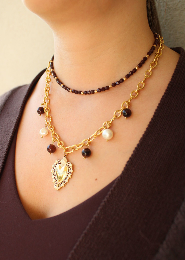 Collier Grace - Cœur Ex-Voto &amp; Perles Naturelles