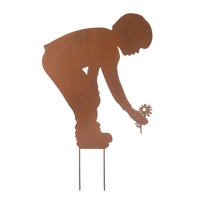 Metal Garden Figure Picking Flower