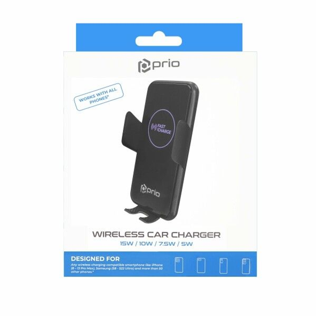 prio Fast Charge Wireless Car Charger 15W (USB C) black