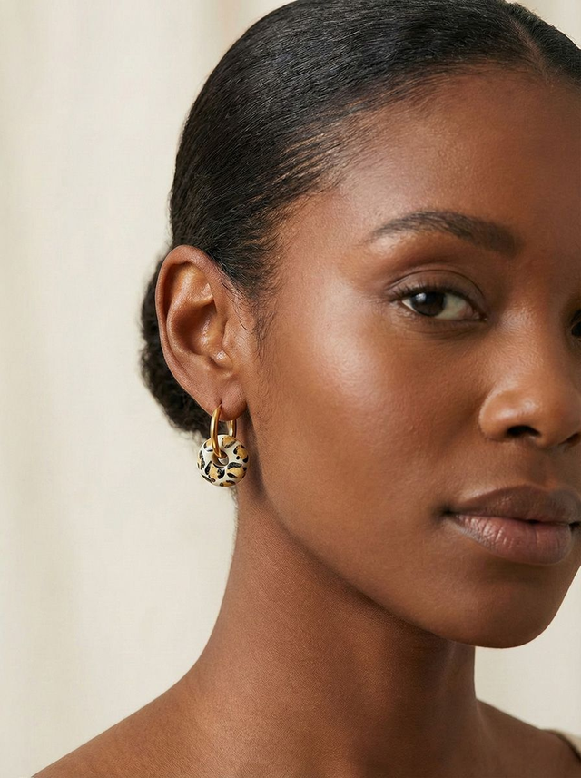 Animal Print Thick Hoop Earrings - Yellow/Black