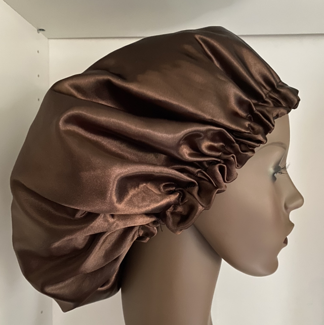 Coffee Brown reversible hair bonnet 
