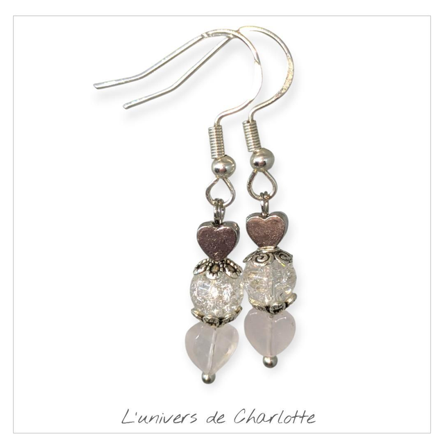 Boucles d'oreilles "Cristal de roche/Quartz rose" BO-034