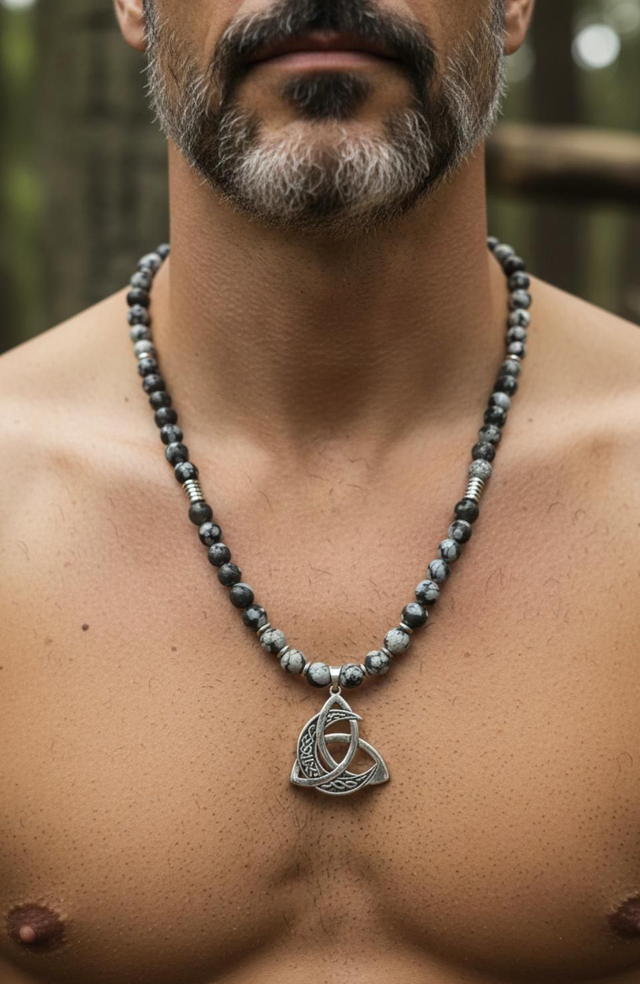 Collier Obsidienne Flocon de Neige – Force &amp; Mystère